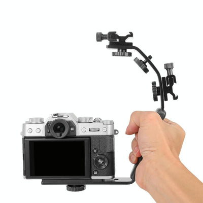 Aluminum L-Shaped Flash Bracket Camera Holder - Black