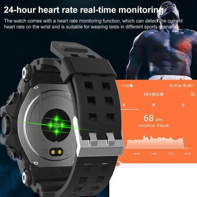 1.28 Inch Waterproof Smart Watch With Heart Rate & Blood Pressure Monitoring - Black