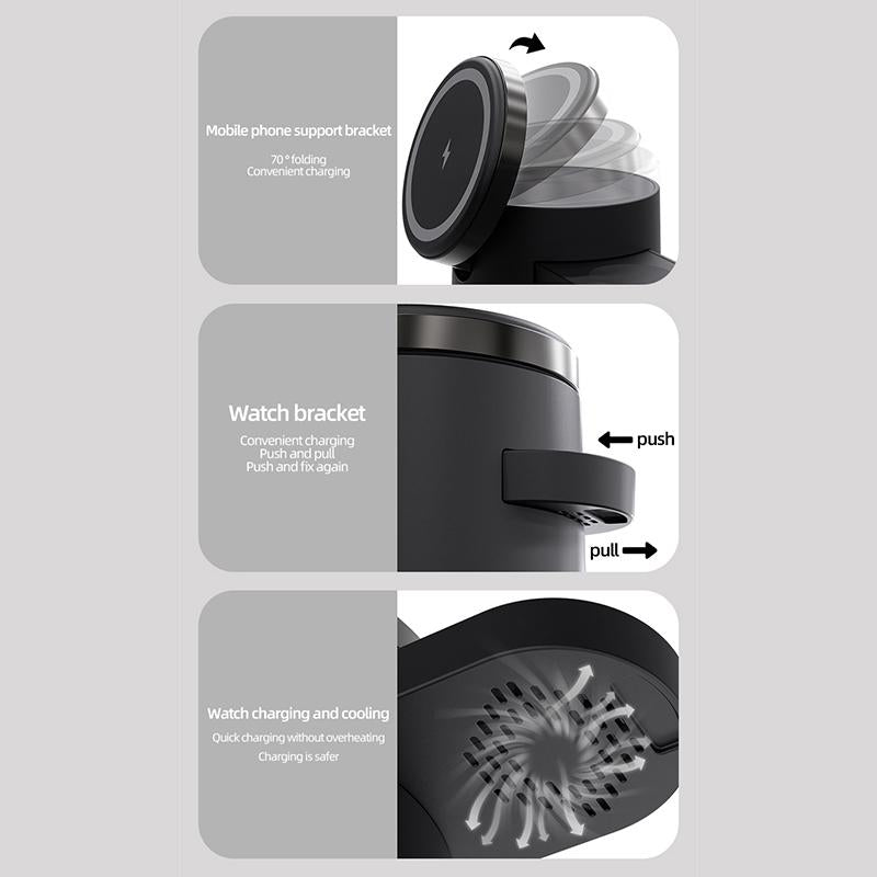 15W 4 In 1 Foldable Magnetic Wireless Charger - Black