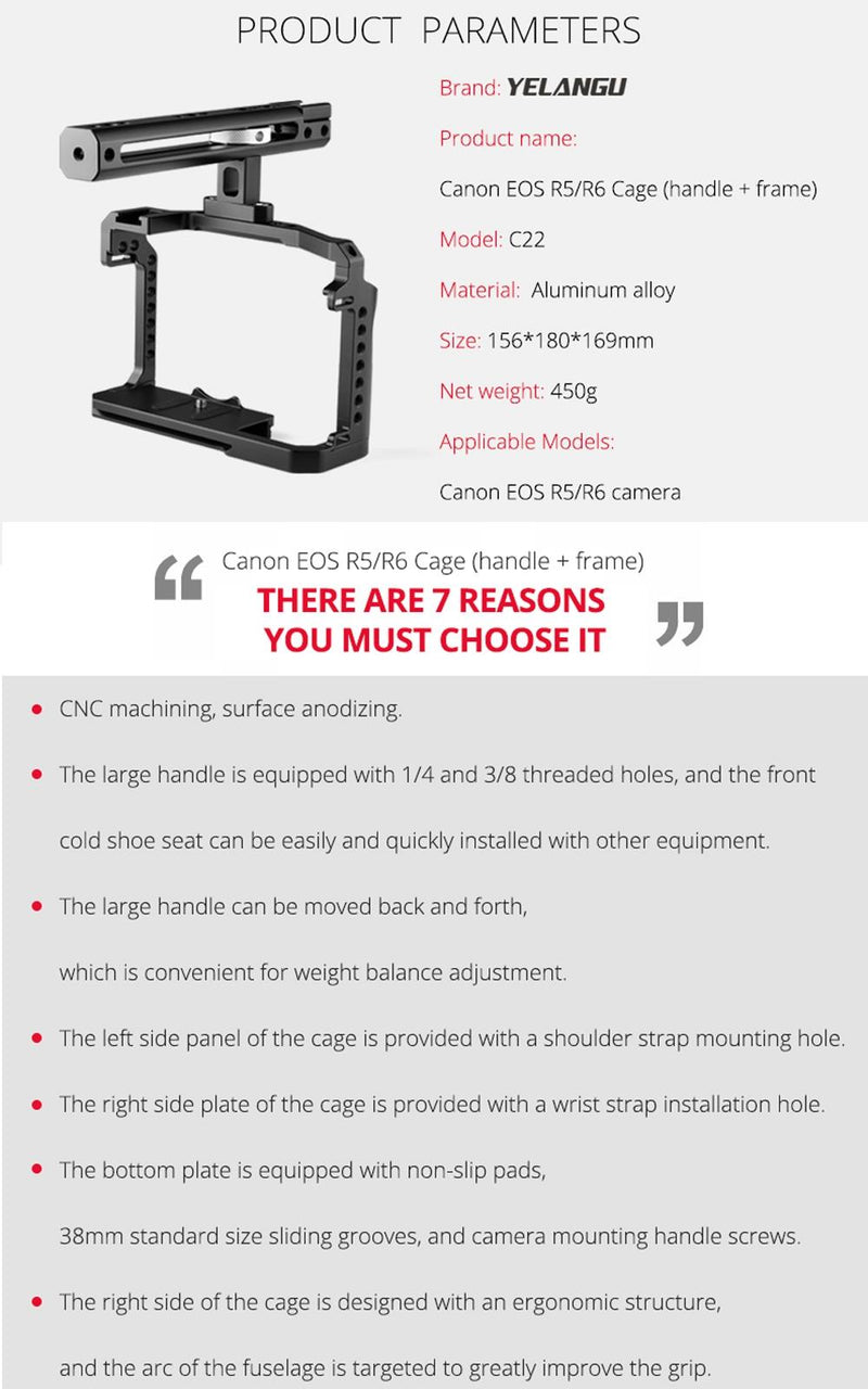 Canon R5 / R6 Video Camera Cage Stabilizer With Handle