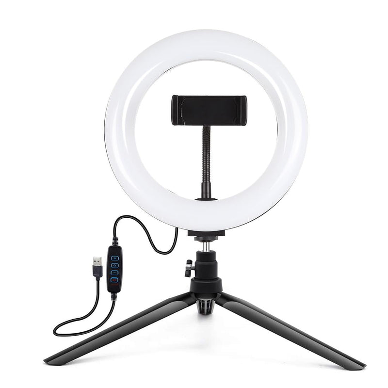 7.9 Led Ring Light With Tripod And Phone Clamp - 3 Modes Dimmable Dual Colour Temperature