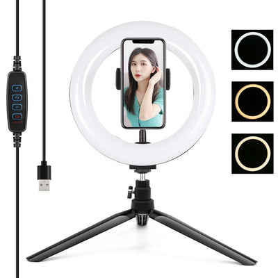 7.9 Led Ring Light With Tripod And Phone Clamp - 3 Modes Dimmable Dual Colour Temperature