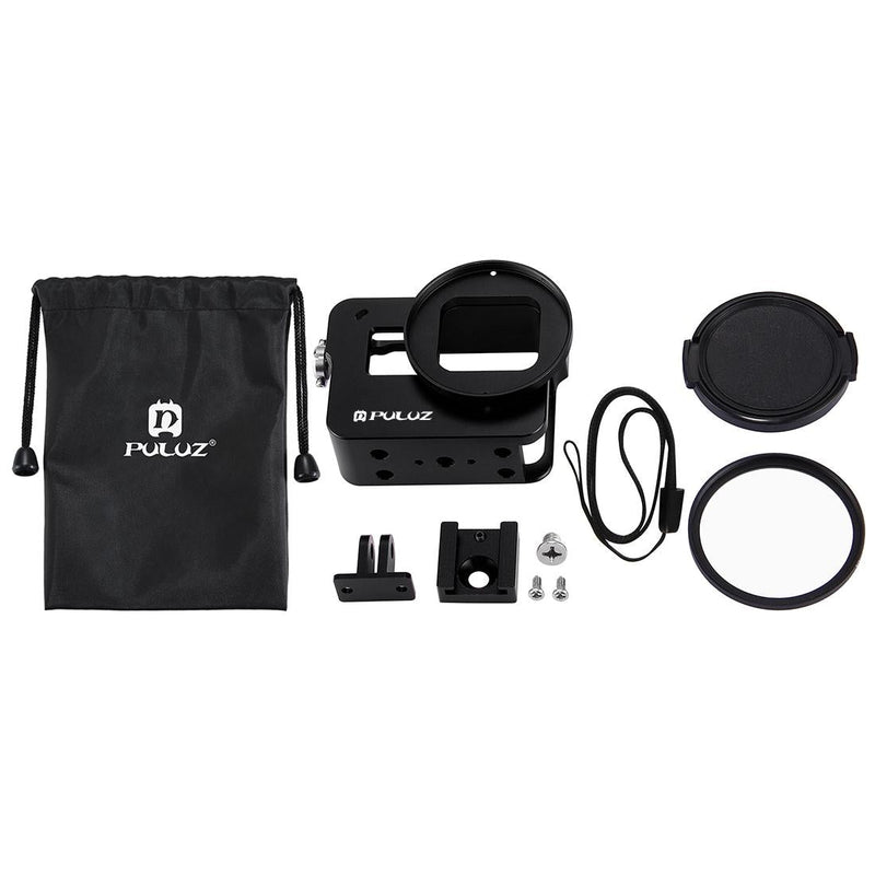 Aluminum Protective Cage with Uv Lens for Gopro Hero 2018 / 7 / 6 / 5 - 52mm - Black