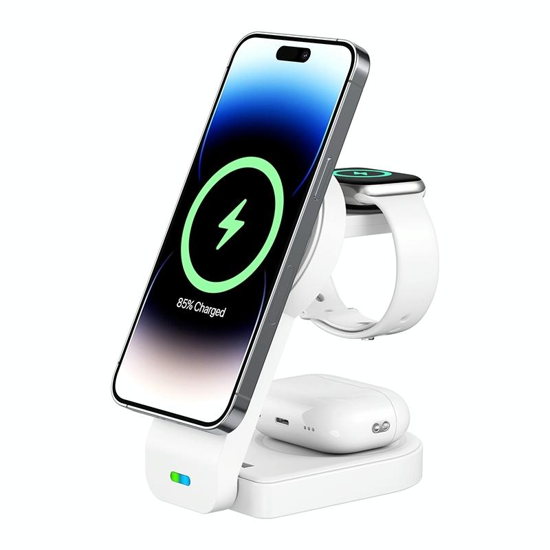 3 In 1 Foldable Magnetic Wireless Charger With Phone Holder Au Plug - Black