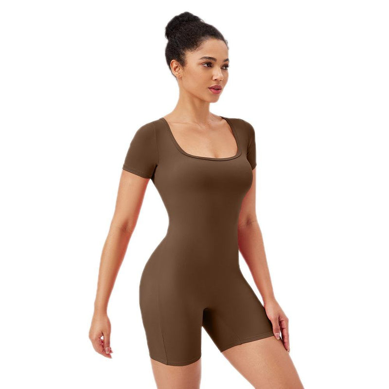Quick Drying Women Square Neck Yoga Jumpsuit Size L - Dark Brown - Xl
