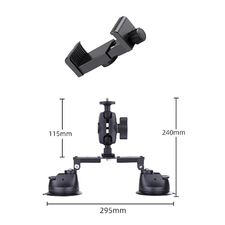 Dual-Leg Suction Cup Arm Phone Clamp Mount With Connecting Rod