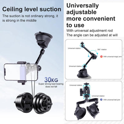 Dual-Leg Suction Cup Arm Phone Clamp Mount With Connecting Rod