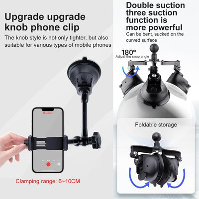 Dual-Leg Suction Cup Arm Phone Clamp Mount With Connecting Rod