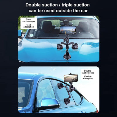 Dual-Leg Suction Cup Arm Phone Clamp Mount With Connecting Rod