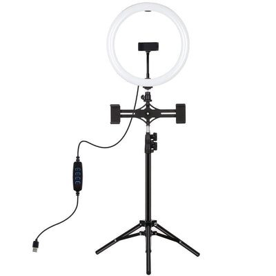 11.8 Led Ring Light with Tripod & Dual Phone Brackets - Usb 3 Modes Dual Colour Temperature - Vlogging & Live Broadcast Kit