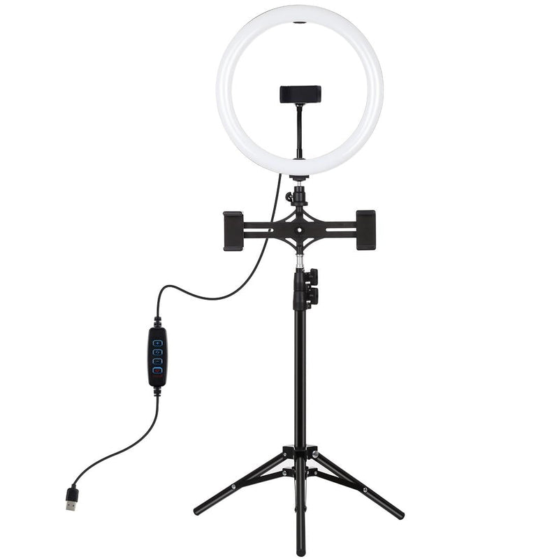 11.8 Led Ring Light with Tripod & Dual Phone Brackets - Usb 3 Modes Dual Colour Temperature - Vlogging & Live Broadcast Kit