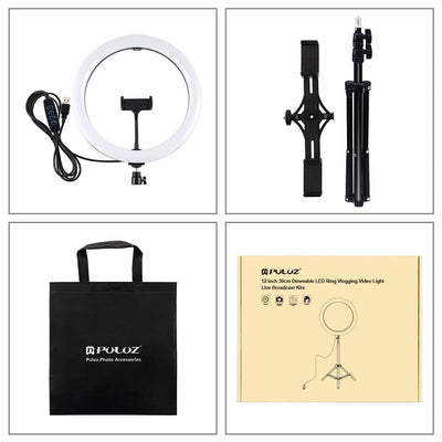 11.8 Led Ring Light with Tripod & Dual Phone Brackets - Usb 3 Modes Dual Colour Temperature - Vlogging & Live Broadcast Kit