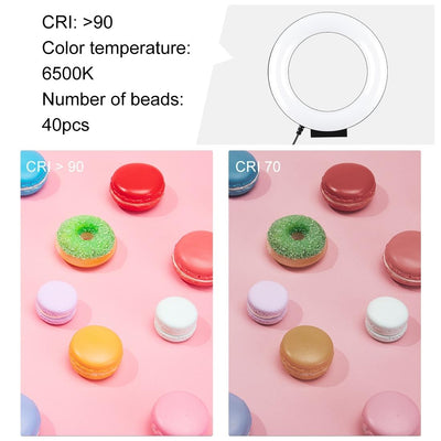 12cm Ring Light & Desktop Tripod Selfie Stick Mount with Usb Led Ring Selfie Beauty Vlogging Photography Video Lights Kit in Black