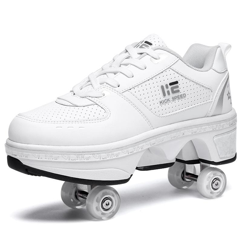37 Double Row Deformation Rune Roller Skates - Dual Purpose - High-Top With Light (White)