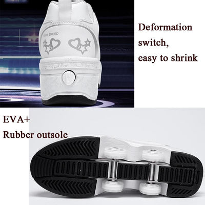 37 Double Row Deformation Rune Roller Skates - Dual Purpose - High-Top With Light (White)