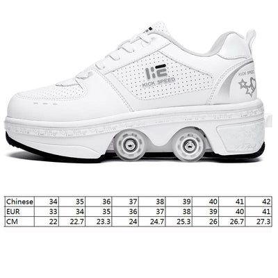 37 Double Row Deformation Rune Roller Skates - Dual Purpose - High-Top With Light (White)