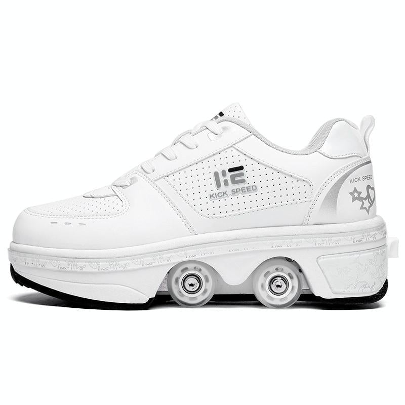 37 Double Row Deformation Rune Roller Skates - Dual Purpose - High-Top With Light (White)