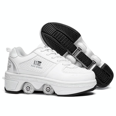 37 Double Row Deformation Rune Roller Skates - Dual Purpose - High-Top With Light (White)