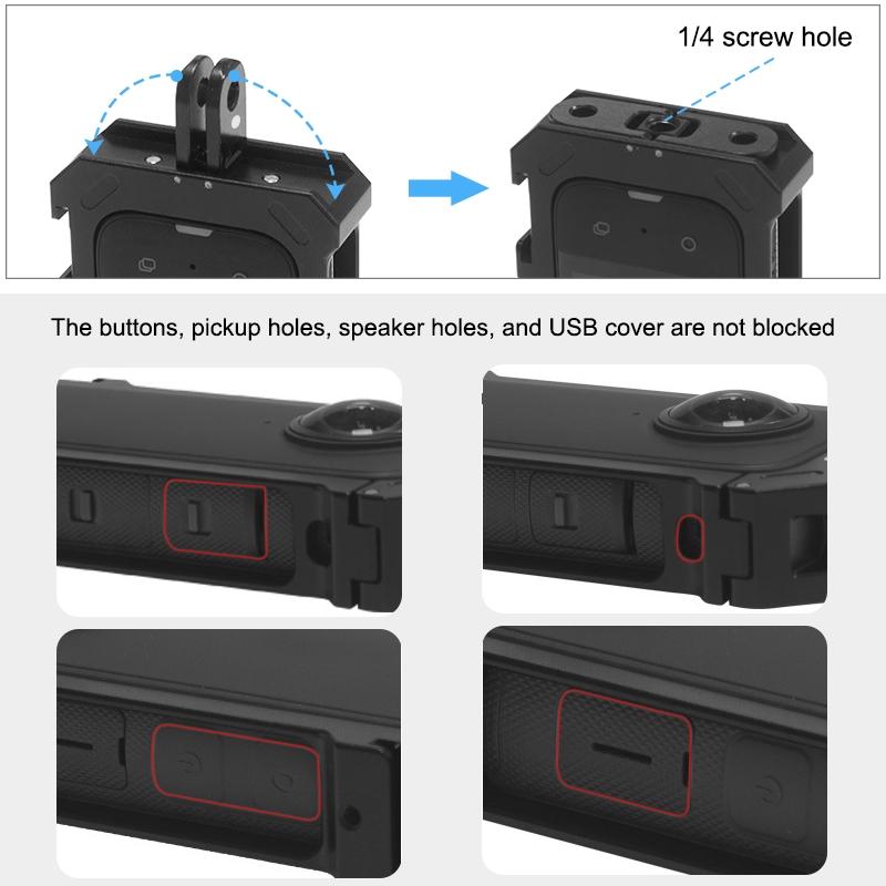 Metal Protective Cage for Insta360 X3 with Cold Shoe and Tripod Adapter