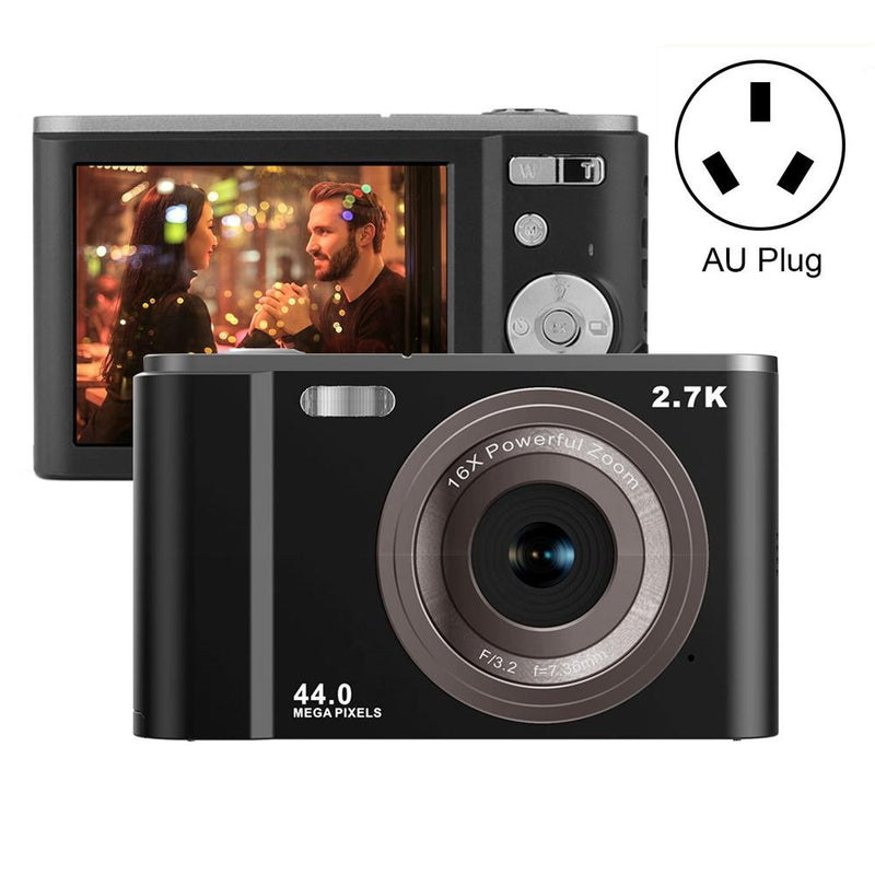 2.7K Full Hd 44Mp 16X Zoom 2.88 Digital Camera For Kids - Black