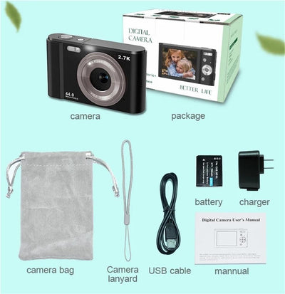 2.7K Full Hd 44Mp 16X Zoom 2.88 Digital Camera For Kids - Black