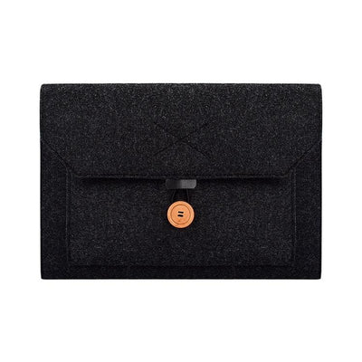 Versatile Felt Laptop Inner Bag with Button Closure - Black