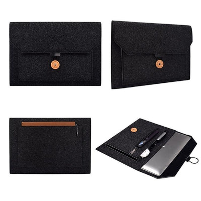 Versatile Felt Laptop Inner Bag with Button Closure - Black