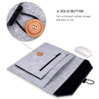 Versatile Felt Laptop Inner Bag with Button Closure - Black
