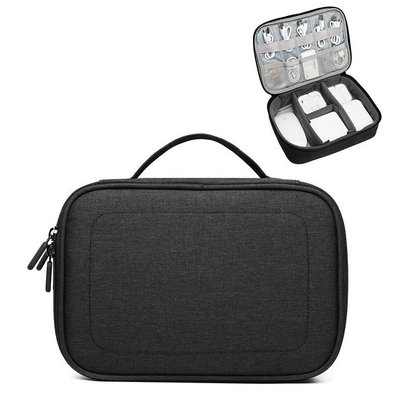 Versatile Headphone Charger & Data Cable Storage Bag - Single Layer - 23x16x7cm - Black
