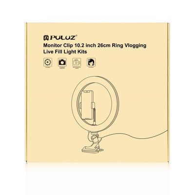 10.2 Ring Light with Monitor Clip & Usb 3 Modes Dual Colour Temperature Dimmable Curved Diffuse Vlogging Selfie Beauty Photography Video Lights Phone Clamp - Black