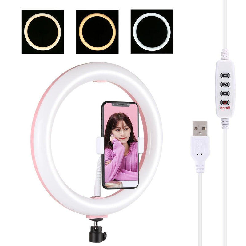 26Cm Usb 3 Modes Dimmable Led Ring Light With Phone Clamp