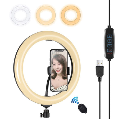 26Cm Usb 3 Modes Dimmable Led Ring Light With Phone Clamp