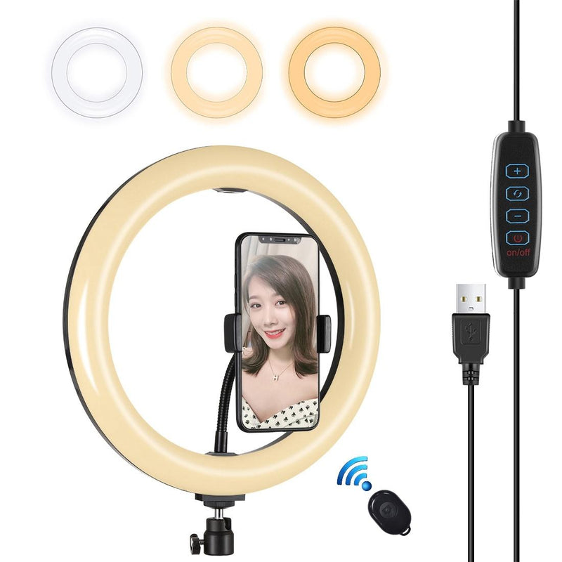 26Cm Usb 3 Modes Dimmable Led Ring Light With Phone Clamp