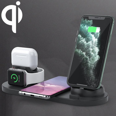 6 In 1 10W Wireless Charger Stand Qi Standard - Black