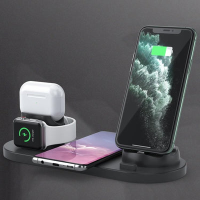 6 In 1 10W Wireless Charger Stand Qi Standard - Black