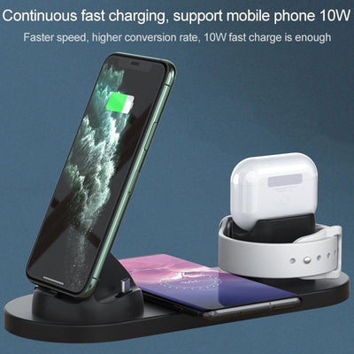 6 In 1 10W Wireless Charger Stand Qi Standard - Black
