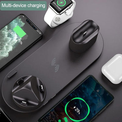 6 In 1 10W Wireless Charger Stand Qi Standard - Black