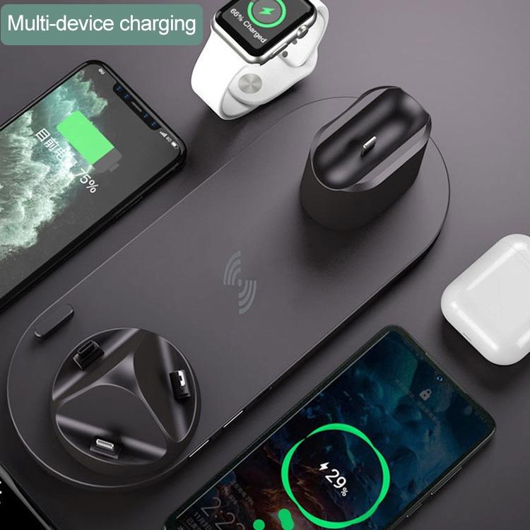 6 In 1 10W Wireless Charger Stand Qi Standard - Black