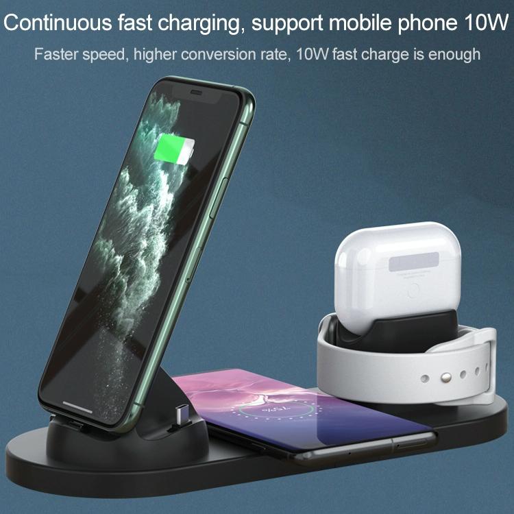 6 In 1 10W Wireless Charger Stand Qi Standard - Black