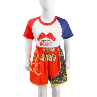 Kids Boxing Set - Sparring Shorts And Tights - Bright Green - Hot Printing Red Gold Dragon - L