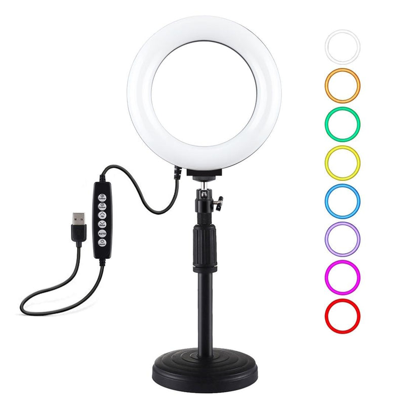 Usb 10 Modes 8 Colour Led Ring Light with Tripod Mount - 6.2 Inch Diameter