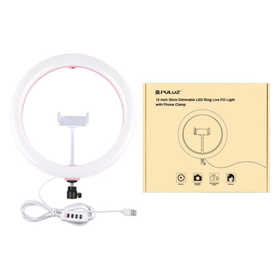 30Cm Usb Dual Colour Led Ring Light With Phone Clamp - Black