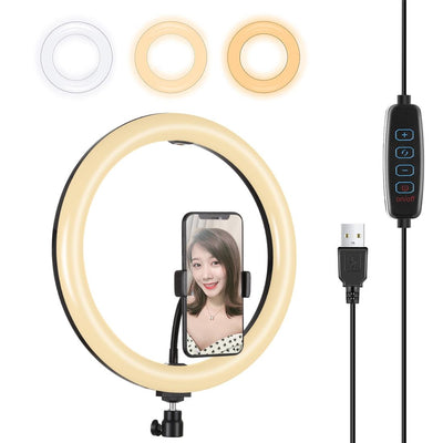 30Cm Usb Dual Colour Led Ring Light With Phone Clamp - Black