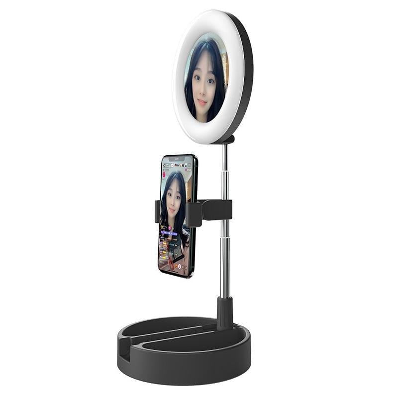 Foldable Desktop Makeup Mirror Holder With Storage - Black