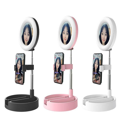 Foldable Desktop Makeup Mirror Holder With Storage - Black