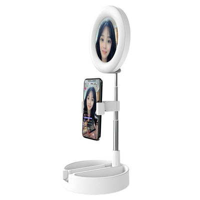 Foldable Desktop Makeup Mirror Holder With Storage - Black