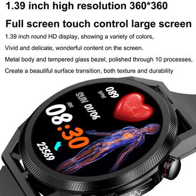 1.39 Inch Ips Screen Ip67 Waterproof Leather Band Smart Watch Support Body Temperature Monitoring / Ecg - Black