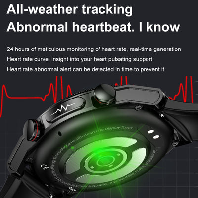 1.39 Inch Ips Screen Ip67 Waterproof Leather Band Smart Watch Support Body Temperature Monitoring / Ecg - Black