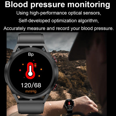 1.39 Inch Ips Screen Ip67 Waterproof Leather Band Smart Watch Support Body Temperature Monitoring / Ecg - Black