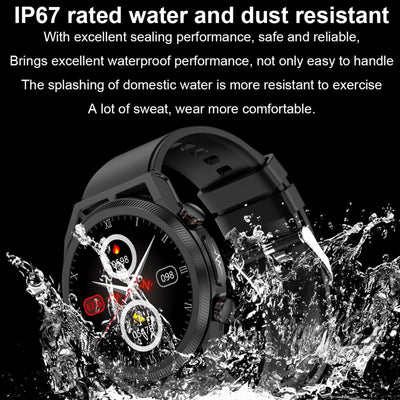 1.39 Inch Ips Screen Ip67 Waterproof Leather Band Smart Watch Support Body Temperature Monitoring / Ecg - Black